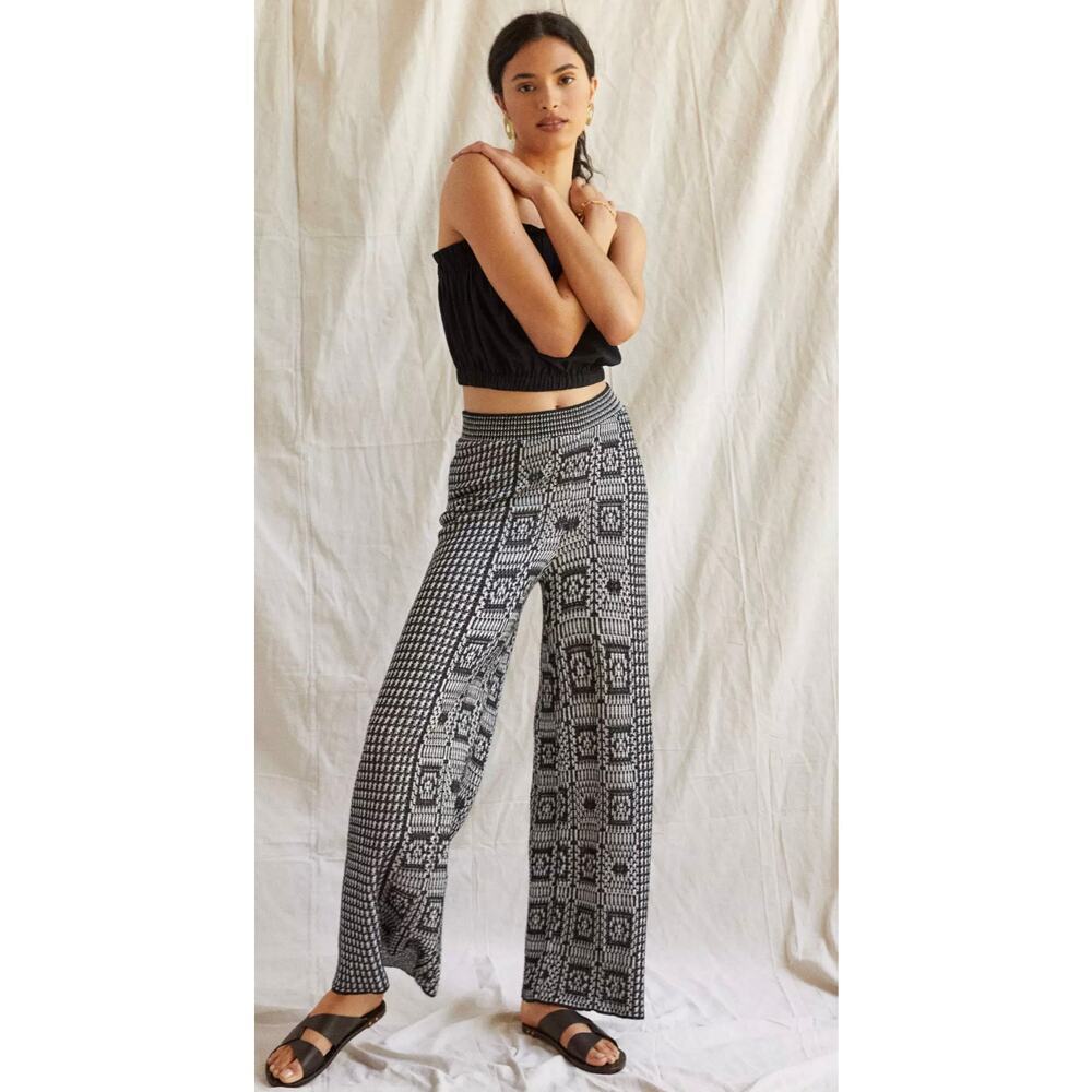 Anthropologie Cecilia Prado Abstract Knit Wide Leg Pants White & Black Size S